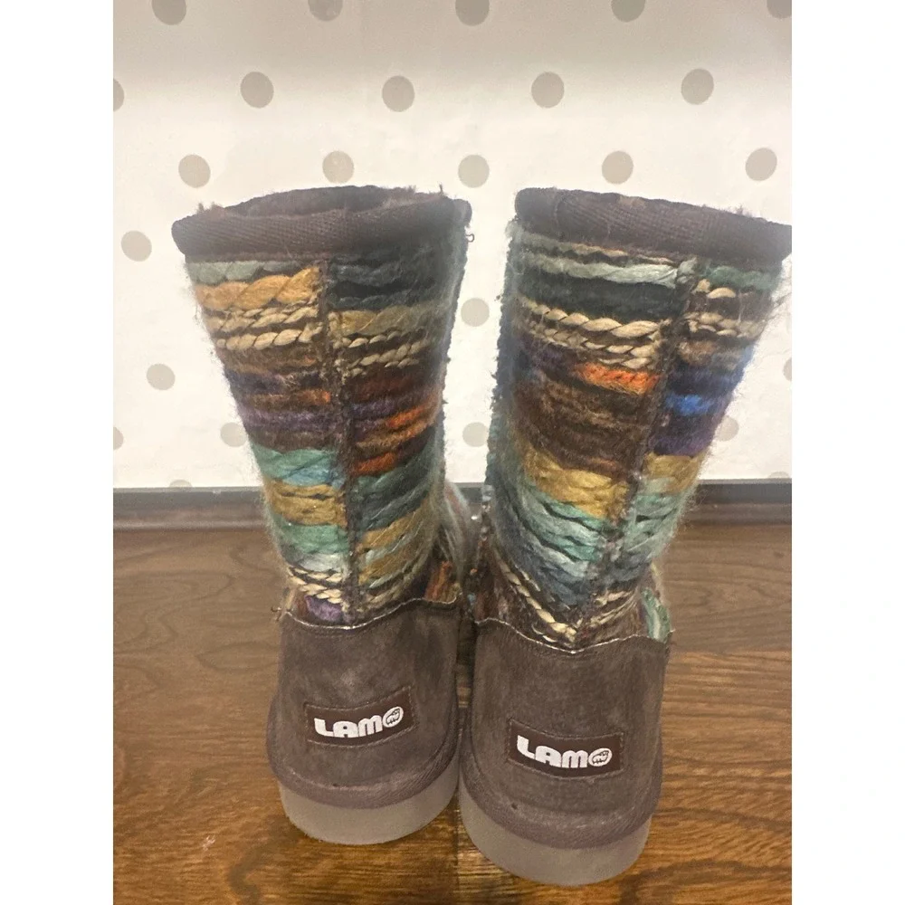 Lamo Juarez Kids Multi Color Striped Knit Faux Fur Lined Winter Boots Size 5